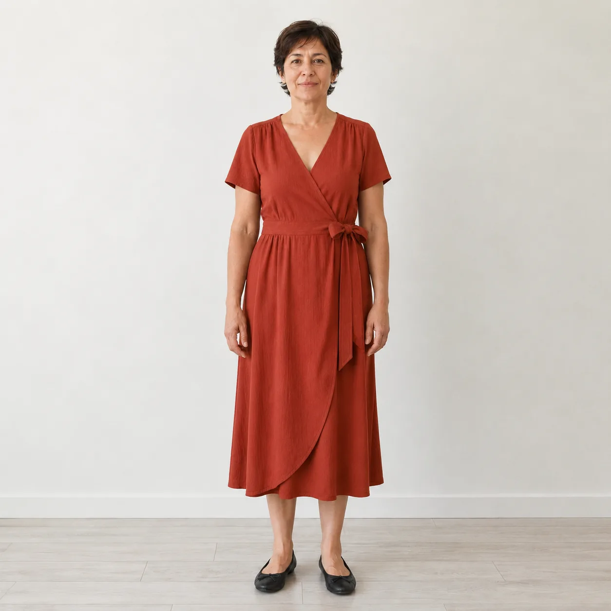 AI-generated FitPreview example with a midi dress
